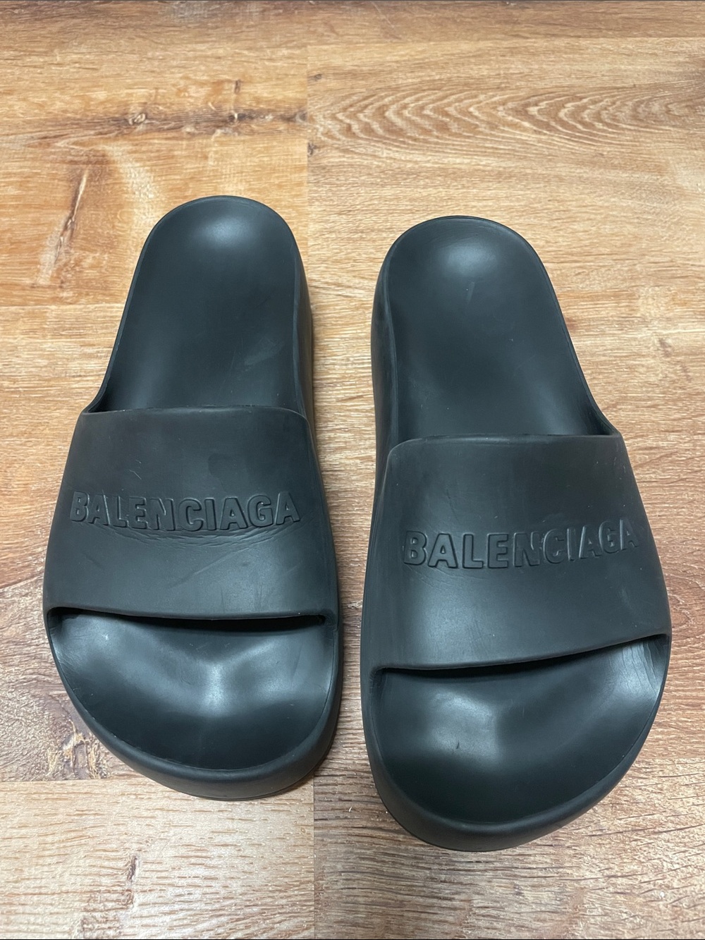 Balenciaga Matte Black Embossed Logo Slide Sandals